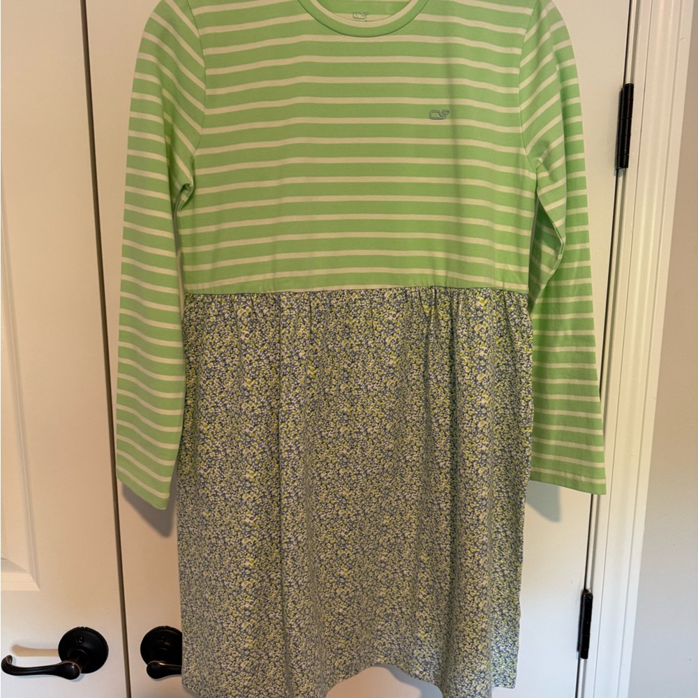 Vineyard Vines Lime Striped Floral Kids Dress